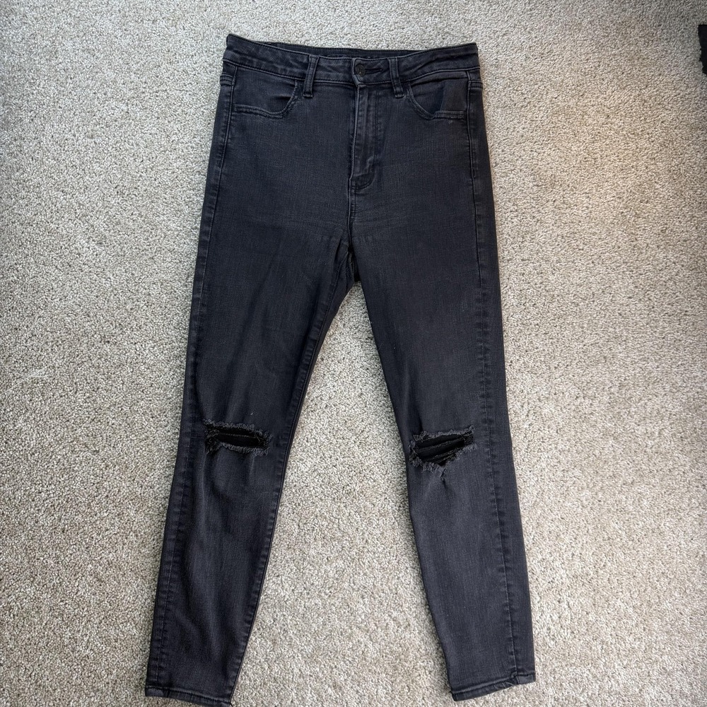 American Eagle Outfitters Skinny Jeans Womens 8 Short Black Distressed Denim